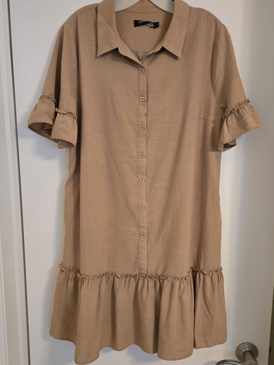 Merokeety Dresses & Skirts - Ruffle-Hem Button Front Mini Dress in Taupe